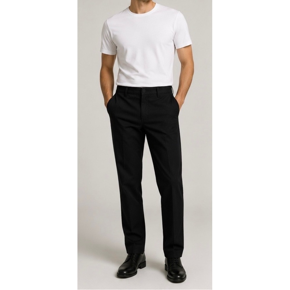 Edwards Mens Black Flat Front Dress‎ Pants Straight Leg Trousers 30x32